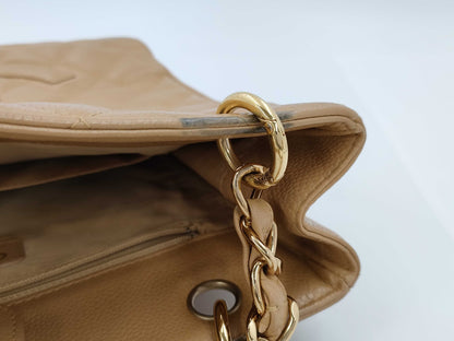 CHANEL Chain Tote Shoulder Bag, Caviar Leather, Beige, GD Hardware, No. 8 Series