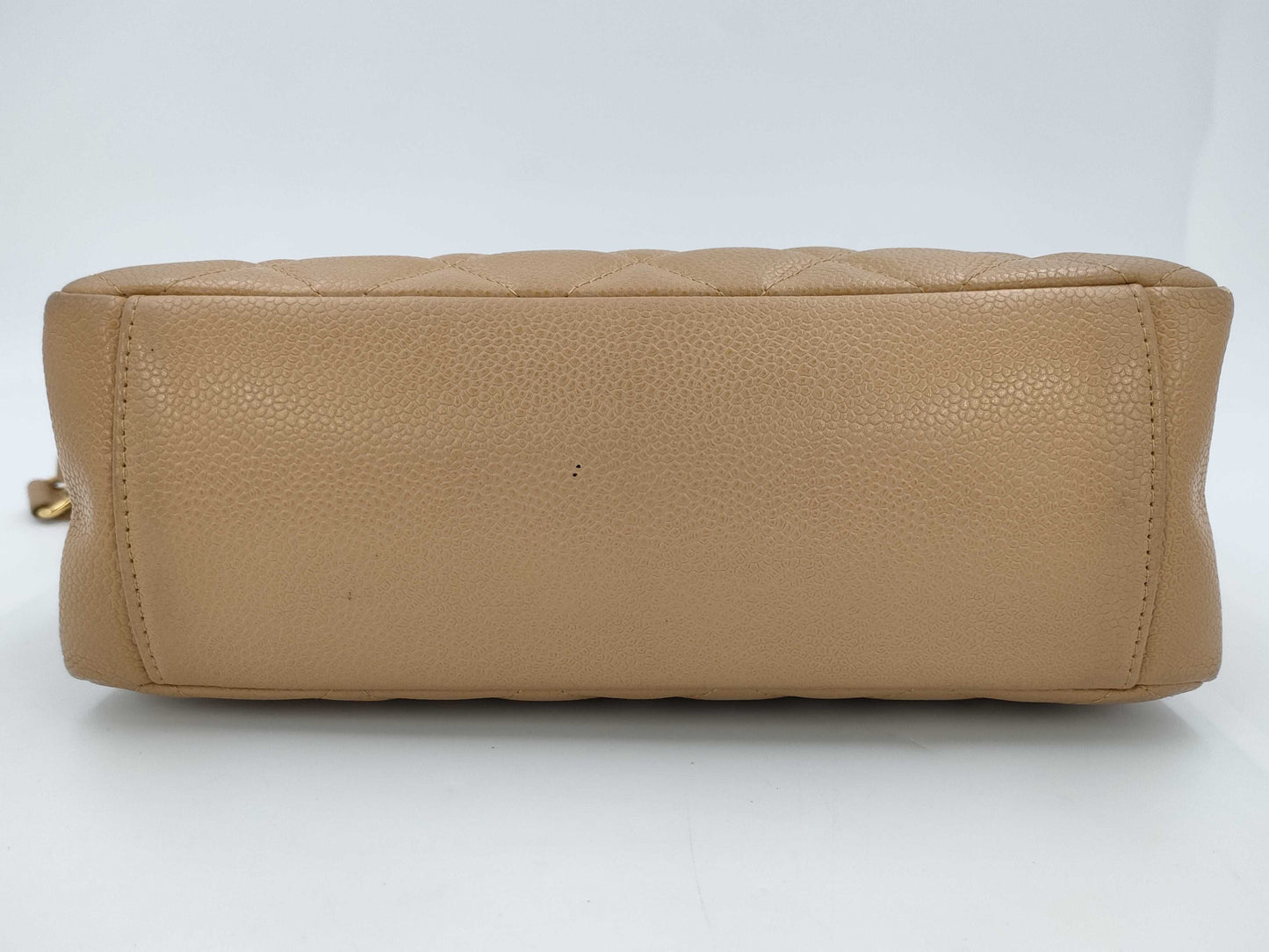 CHANEL Chain Tote Shoulder Bag, Caviar Leather, Beige, GD Hardware, No. 8 Series