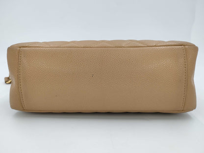 CHANEL Chain Tote Shoulder Bag, Caviar Leather, Beige, GD Hardware, No. 8 Series