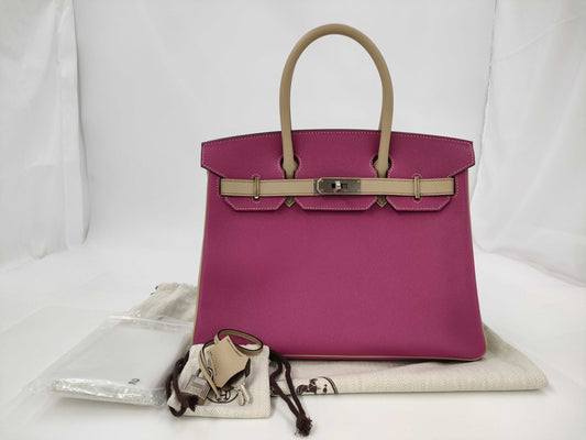 HERMES Birkin 30 Personal Order, Epsom Leather, Rose Purple Trench, Matte Silver Hardware, C Stamp, Bag