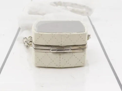 CHANEL White Patent Goatskin Makeup Box Clutch with Chain Shoulder Bag
