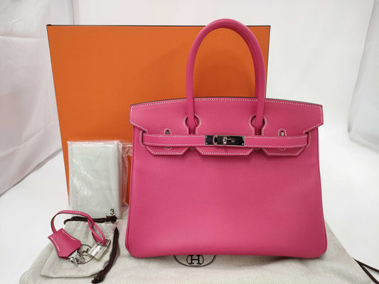 HERMES Birkin 30, Epsom, Silver Hardware, Rose Tyrien, Q Stamp, Bag