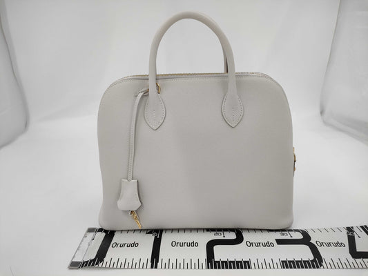 HERMES Bolide 1923 30 B Stamped Epsom Leather 2-Way Bag with New Gris Pearl and Gold Hardware. Suitcase.