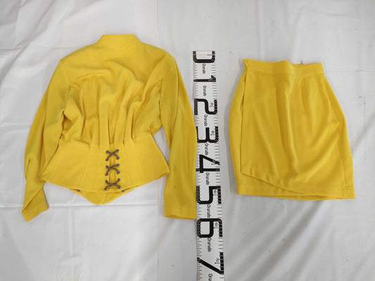 (10462_0322) Thierry Mugler Skirt Suit Rope Wrap Skirt Shoulder Pat Yellow 9 Other Apparel