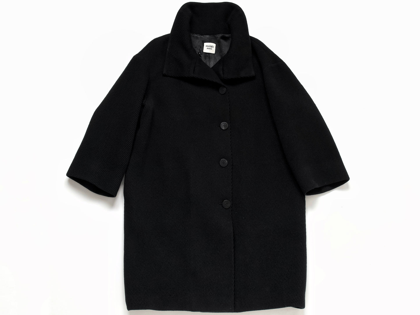 (10462_0045) HERMES Oversized Wool Coat Black 38 Recent