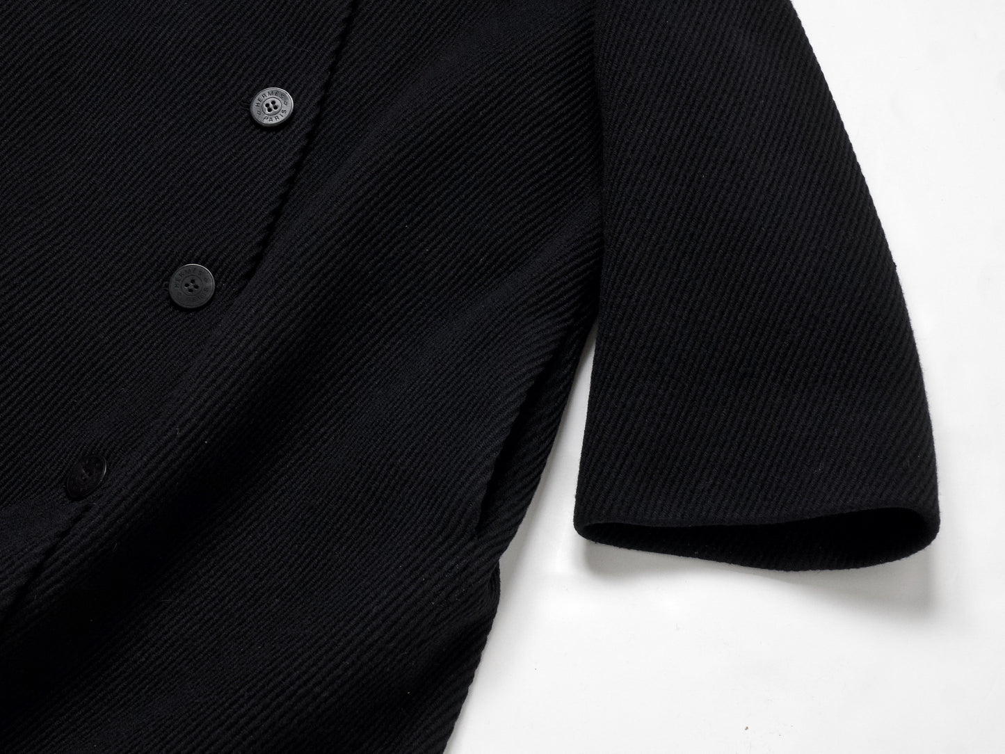 (10462_0045) HERMES Oversized Wool Coat Black 38 Recent
