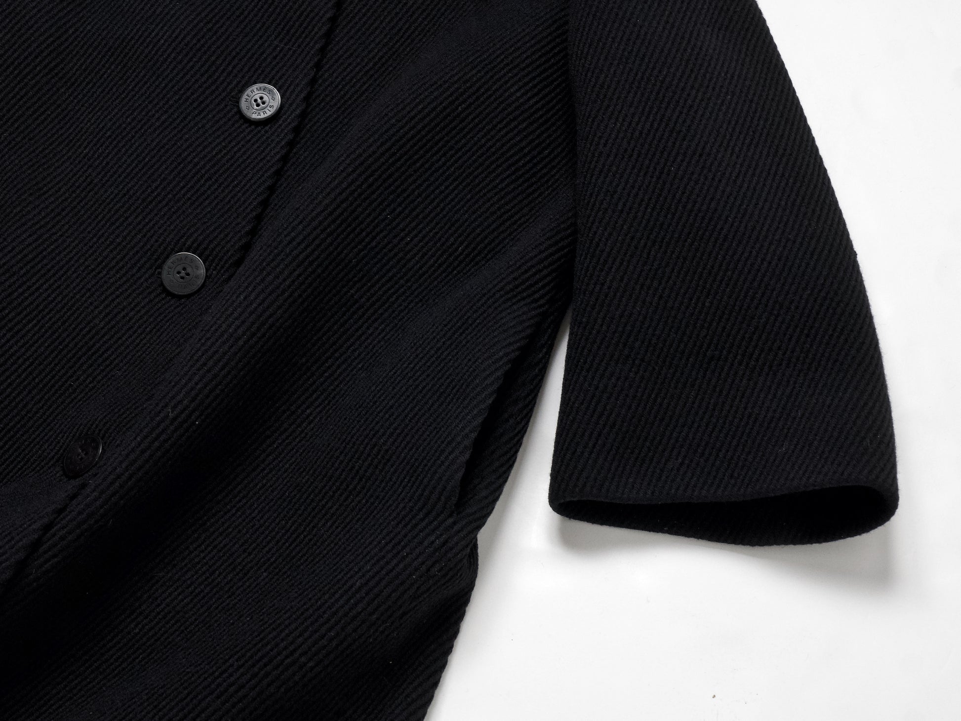 (10462_0045) HERMES Oversized Wool Coat Black 38 Recent
