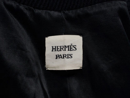(10462_0045) HERMES Oversized Wool Coat Black 38 Recent