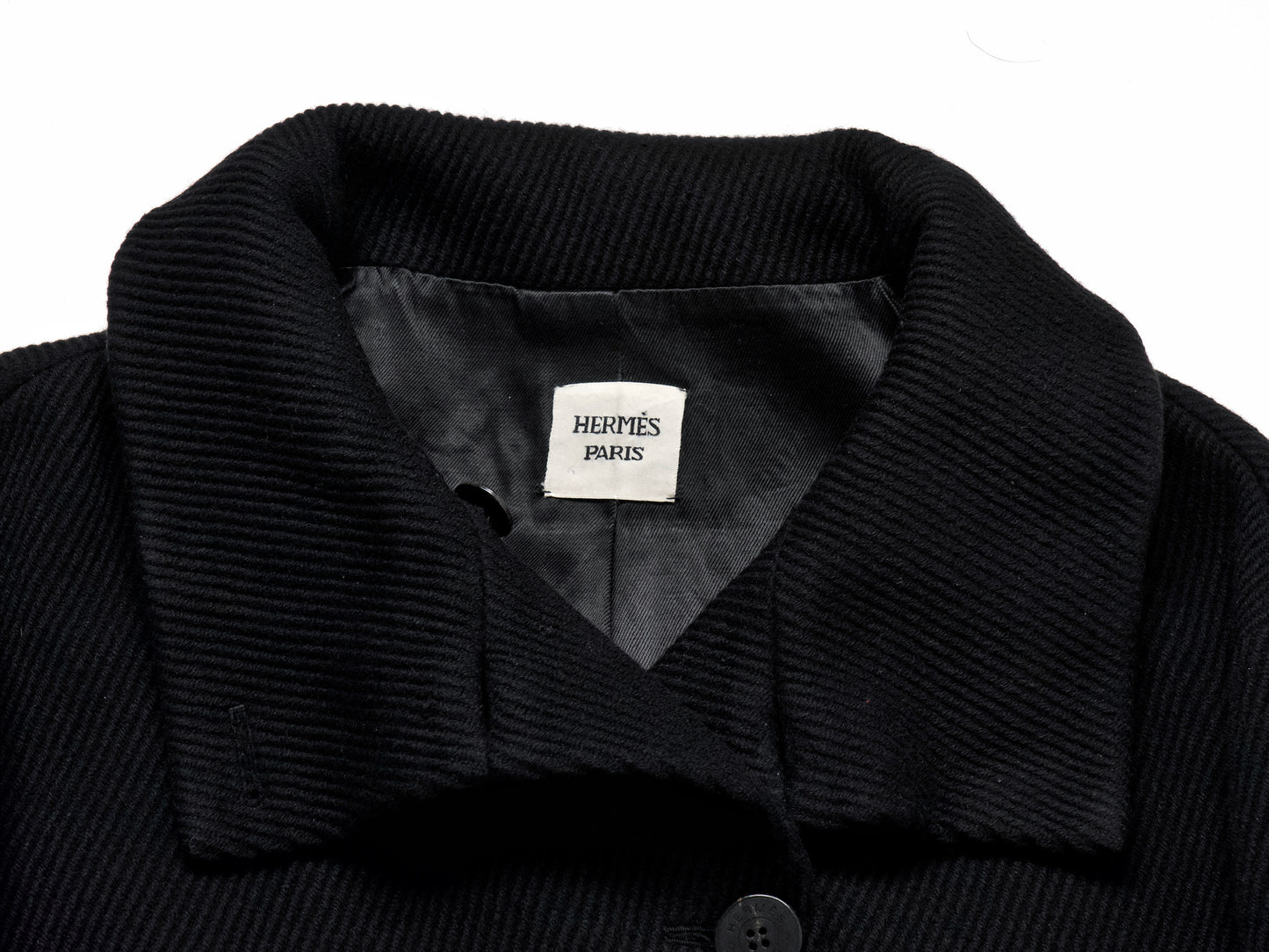 (10462_0045) HERMES Oversized Wool Coat Black 38 Recent