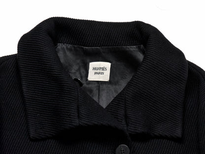 (10462_0045) HERMES Oversized Wool Coat Black 38 Recent