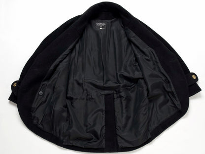 (10462_0133) CHANEL Fall/Winter 1990 Runway Woolmossa Big Coat 34 Black Coat