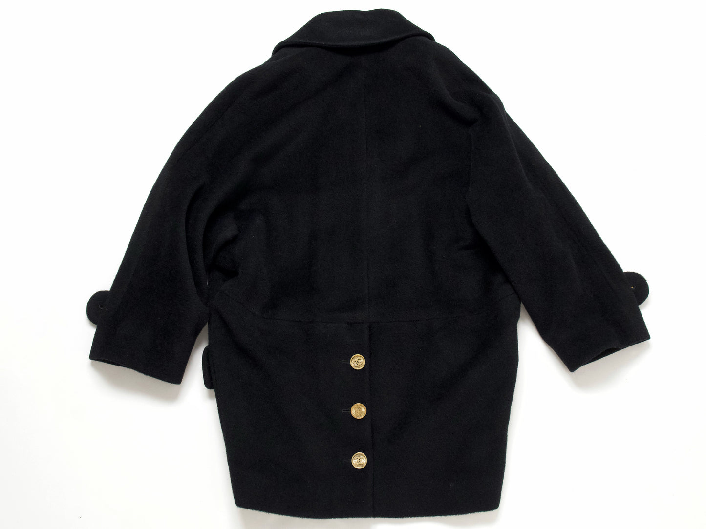 (10462_0133) CHANEL Fall/Winter 1990 Runway Woolmossa Big Coat 34 Black Coat