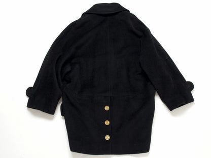 (10462_0133) CHANEL Fall/Winter 1990 Runway Woolmossa Big Coat 34 Black Coat