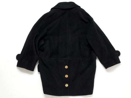 (10462_0133) CHANEL Fall/Winter 1990 Runway Woolmossa Big Coat 34 Black Coat