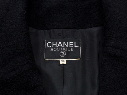 (10462_0133) CHANEL Fall/Winter 1990 Runway Woolmossa Big Coat 34 Black Coat