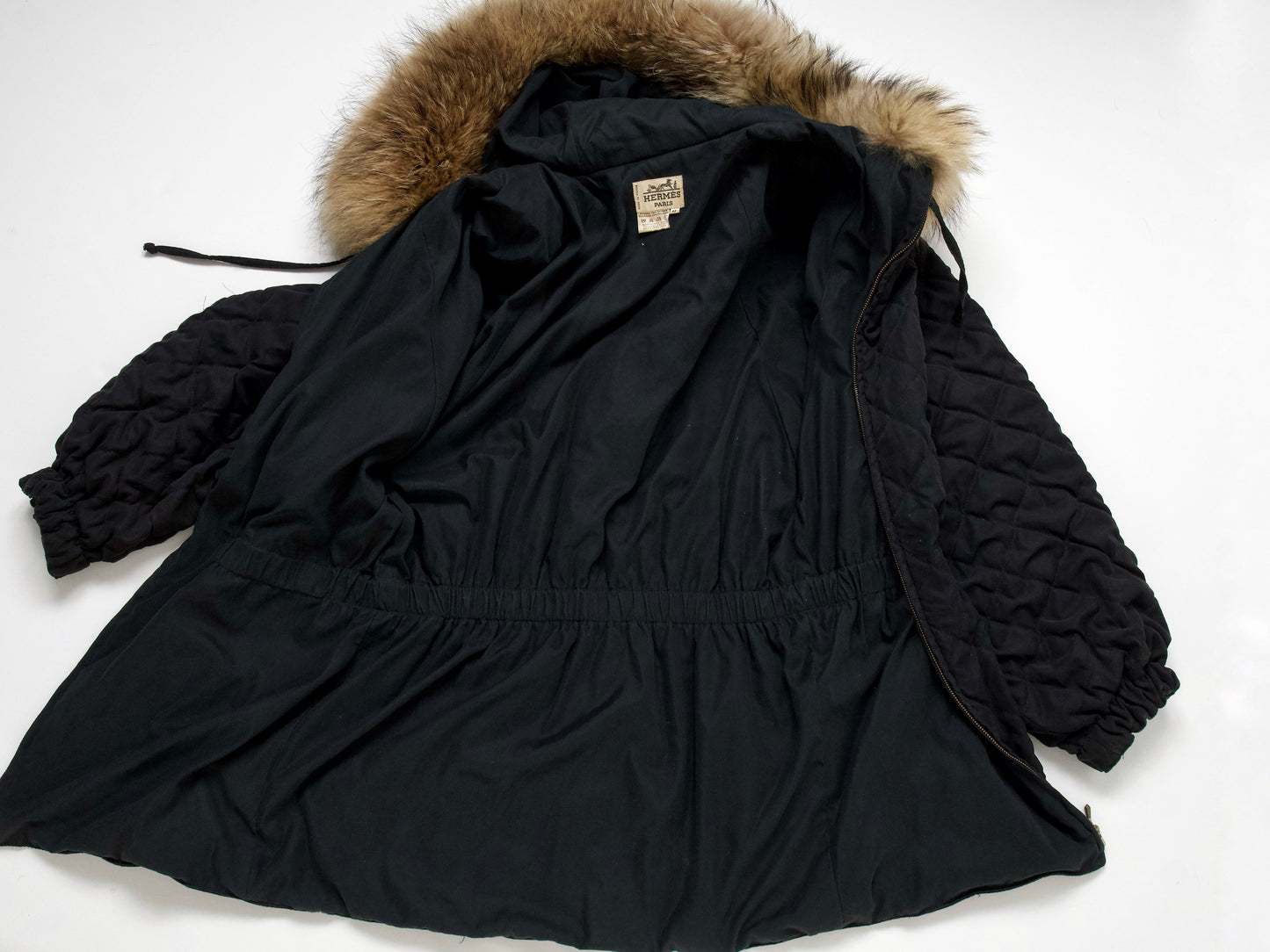 (10462_0080)▼HERMES Vintage Peach Skin Quilted Fur Coat Coat