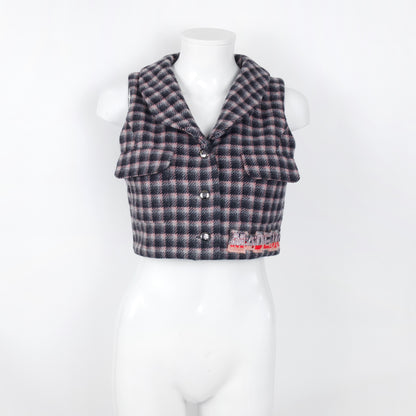 (10462_0112) CHANEL 21B Cropped Wool Tweed Sleeveless Jacket 34 Vest