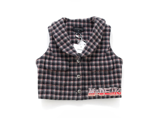 (10462_0112) CHANEL 21B Cropped Wool Tweed Sleeveless Jacket 34 Vest