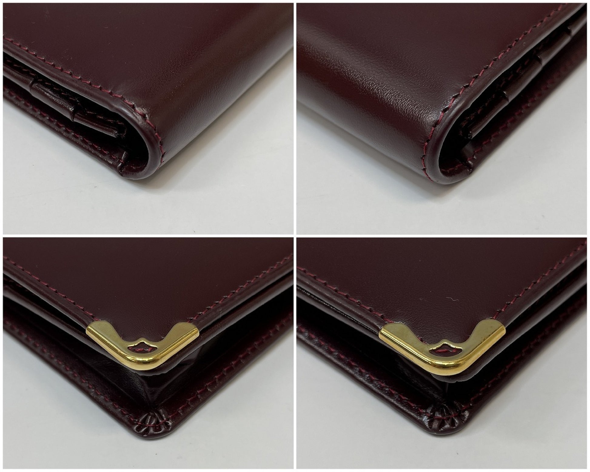 (10461_0064) Cartier Unused Cartier Mastline Genuine Leather Bi-Fold Long Wallet Bordeaux Gold Fittings Coin Purse Wallet