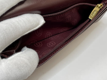 (10461_0064) Cartier Unused Cartier Mastline Genuine Leather Bi-Fold Long Wallet Bordeaux Gold Fittings Coin Purse Wallet