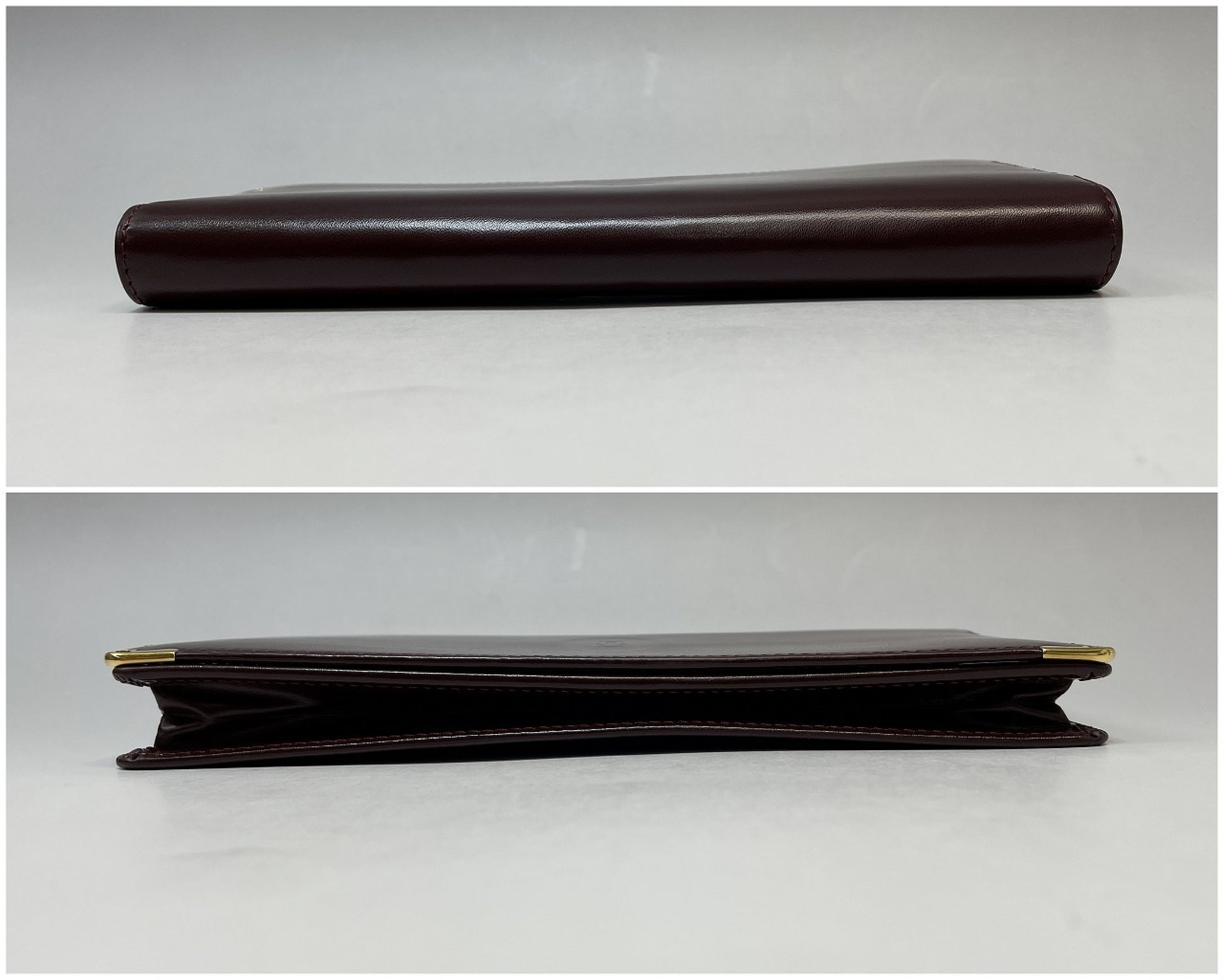 (10461_0064) Cartier Unused Cartier Mastline Genuine Leather Bi-Fold Long Wallet Bordeaux Gold Fittings Coin Purse Wallet