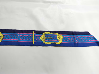 (10462_0056) HERMES Twiley Hermes Twiley BRIDE DE COUR Court Le Blue Indigo/Rose Viff/Gold Scarf