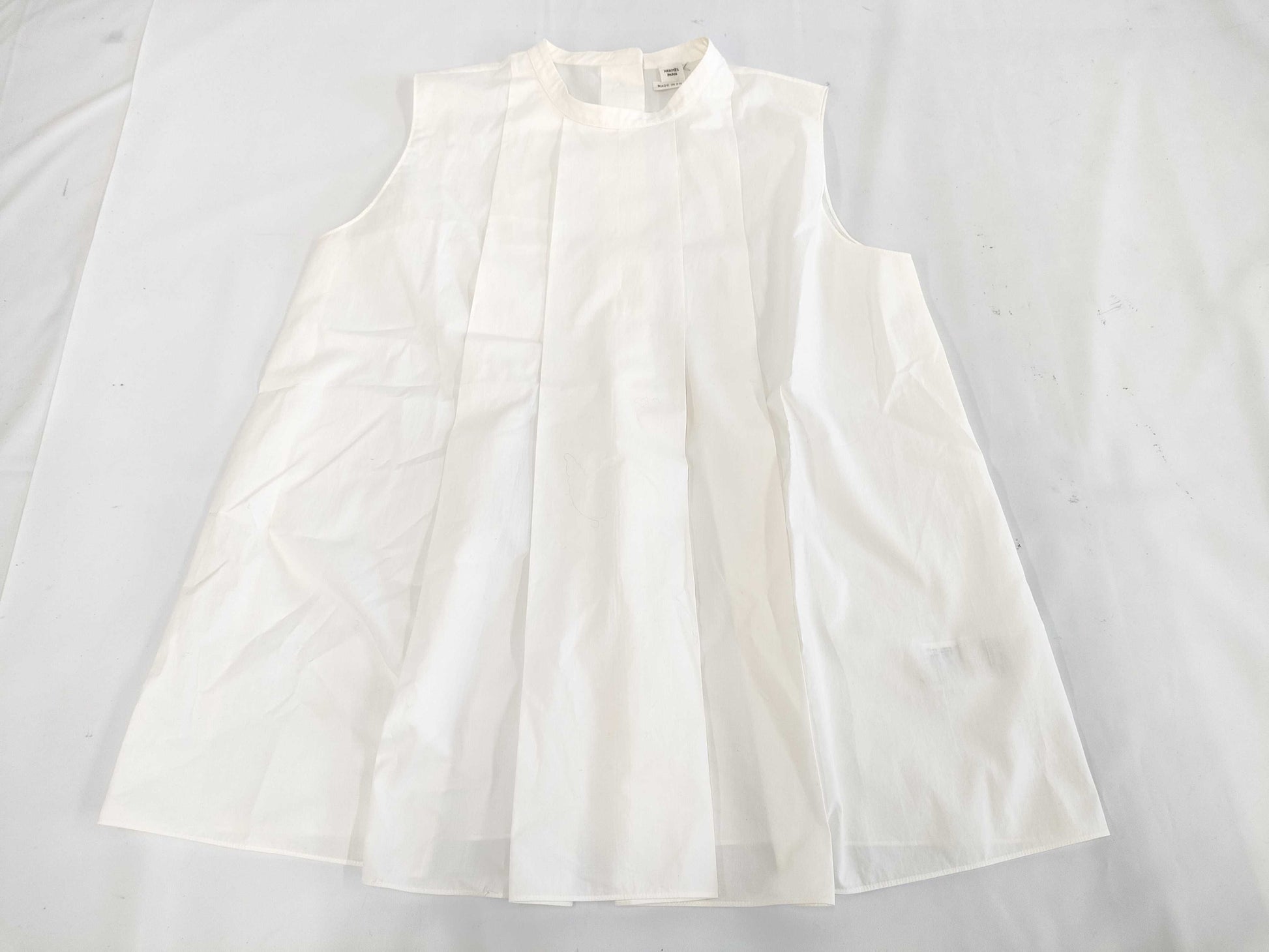 (10462_0063) HERMES Cotton Sleeveless Blouse White Size 36 Tops