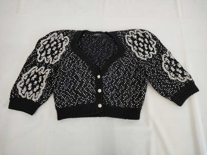 (10462_0118) CHANEL Braided Logo Short Cardigan M Equivalent Cardigan