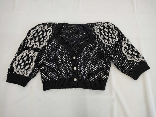 (10462_0118) CHANEL Braided Logo Short Cardigan M Equivalent Cardigan