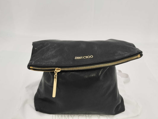 (10460_0269) JIMMY CHOO JIMMY CHOO Jimmy Choo Clutch Bag Leather Black Storage Bag Clutch Bag