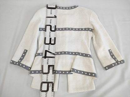 (10462_0129) CHANEL CHANEL Pearl Trim White Jacket Size 34 Jacket