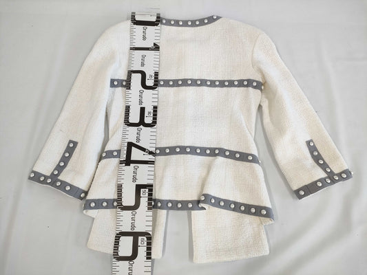 (10462_0129) CHANEL CHANEL Pearl Trim White Jacket Size 34 Jacket