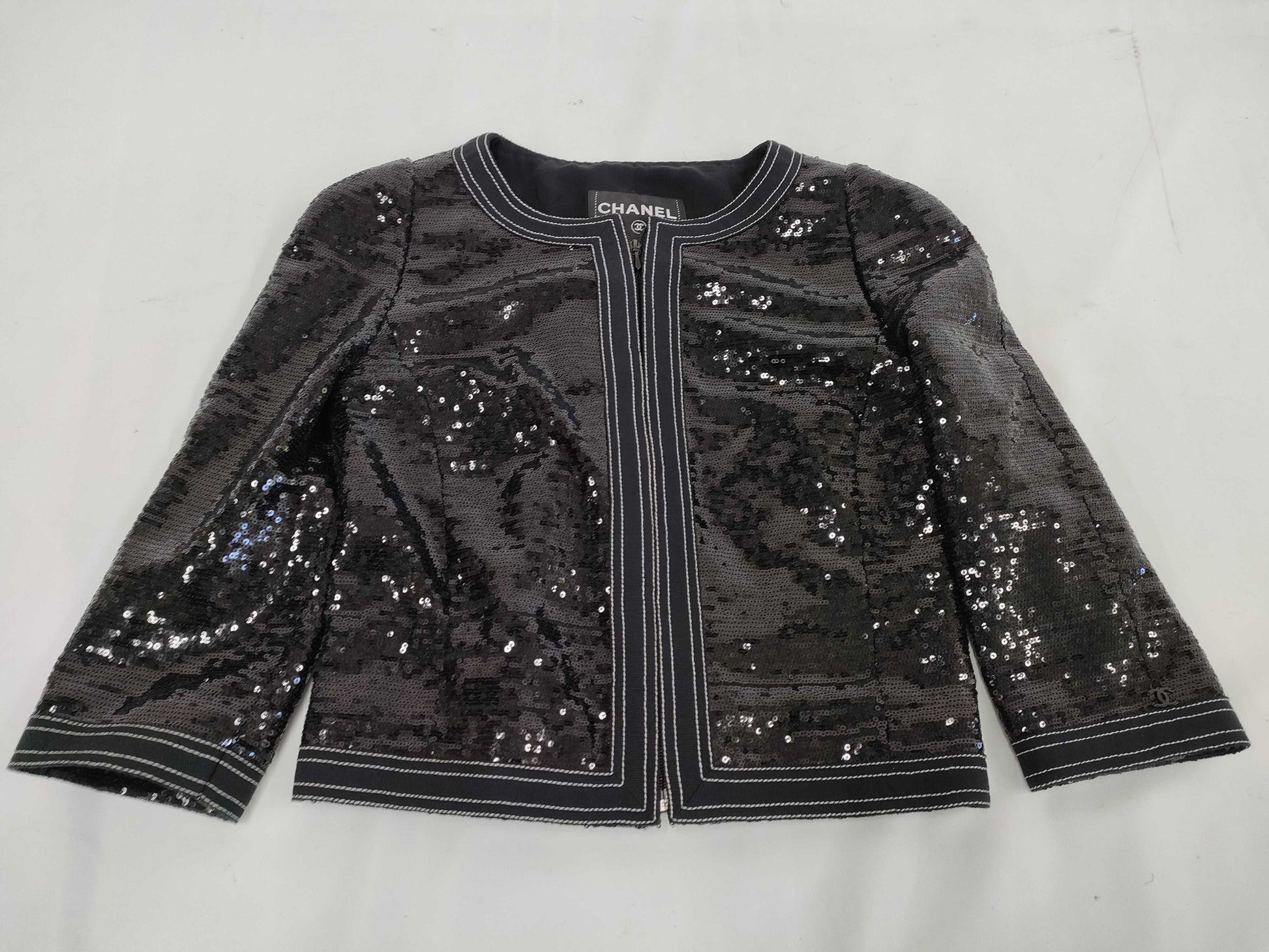 (10462_0120) CHANEL CHANEL Black Sequin Jacket Size 36 Jacket