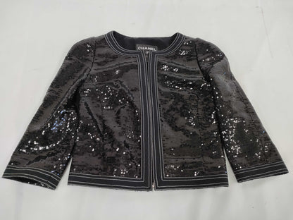 (10462_0120) CHANEL CHANEL Black Sequin Jacket Size 36 Jacket