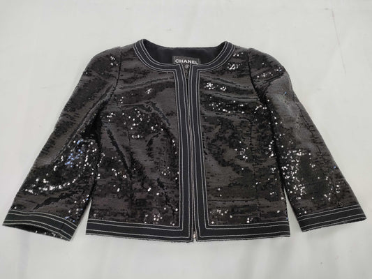 (10462_0120) CHANEL CHANEL Black Sequin Jacket Size 36 Jacket