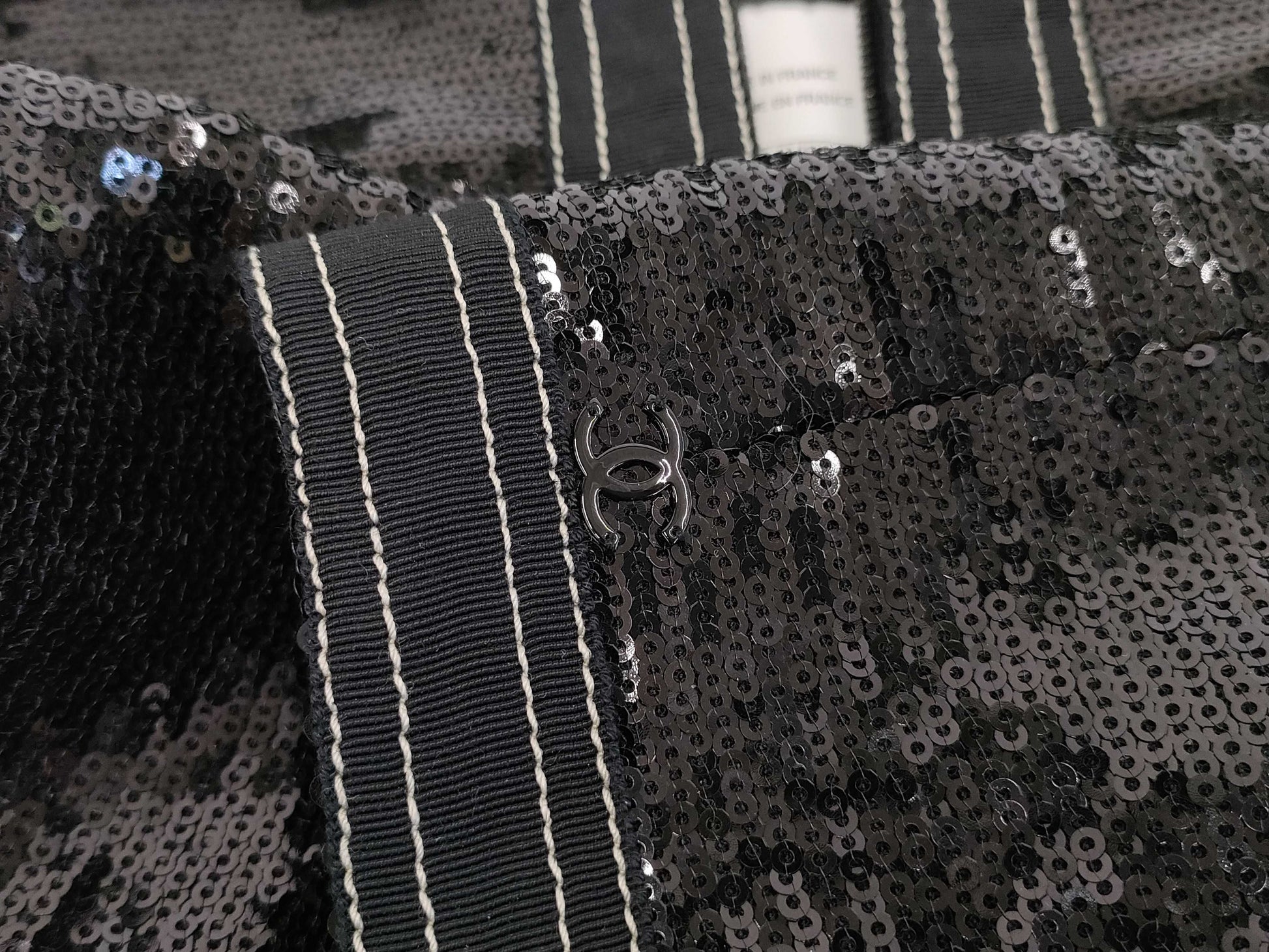 (10462_0120) CHANEL CHANEL Black Sequin Jacket Size 36 Jacket