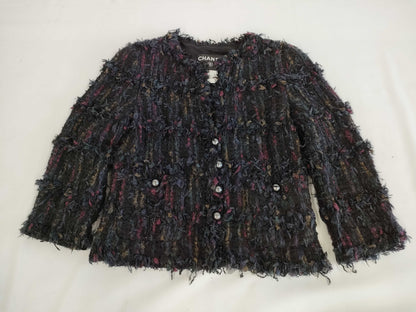 (10462_0113) CHANEL CHANEL Black Purple Jacket Pearl Button 34 Jacket