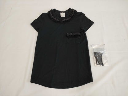(10462_0114) CHANEL CHANEL Black Trimmed T-Shirt Top Shared Cloth Size 34 T-Shirt