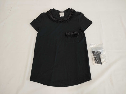 (10462_0114) CHANEL CHANEL Black Trimmed T-Shirt Top Shared Cloth Size 34 T-Shirt
