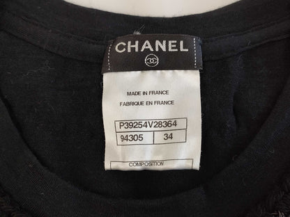 (10462_0114) CHANEL CHANEL Black Trimmed T-Shirt Top Shared Cloth Size 34 T-Shirt