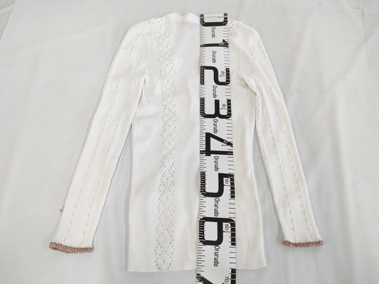 (10462_0109) CHANEL CHANEL White Knitted Cardigan Spare Yarn Button Size 38 Cardigan