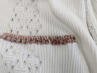 (10462_0109) CHANEL CHANEL White Knitted Cardigan Spare Yarn Button Size 38 Cardigan