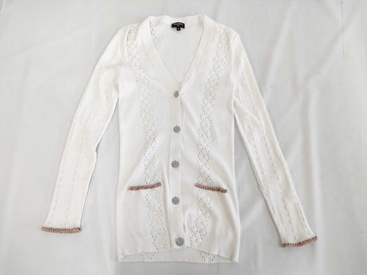 (10462_0109) CHANEL CHANEL White Knitted Cardigan Spare Yarn Button Size 38 Cardigan