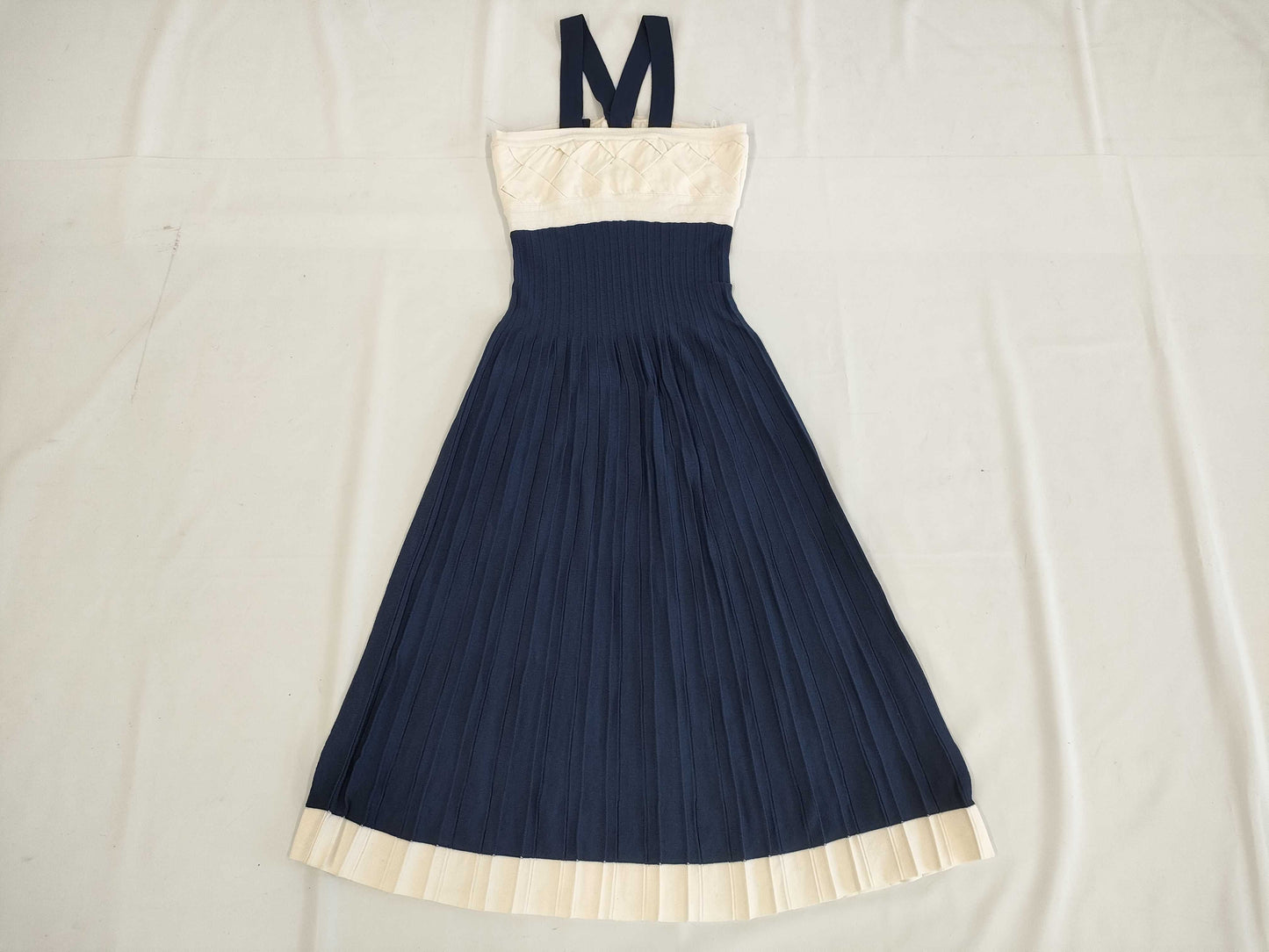 (10462_0139) CHANEL CHANEL Ivory Navy Dress 36 Dress