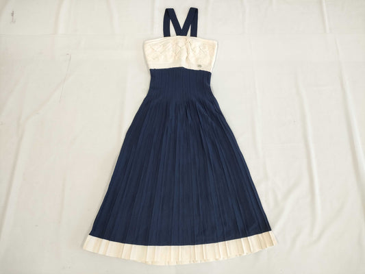 (10462_0139) CHANEL CHANEL Ivory Navy Dress 36 Dress