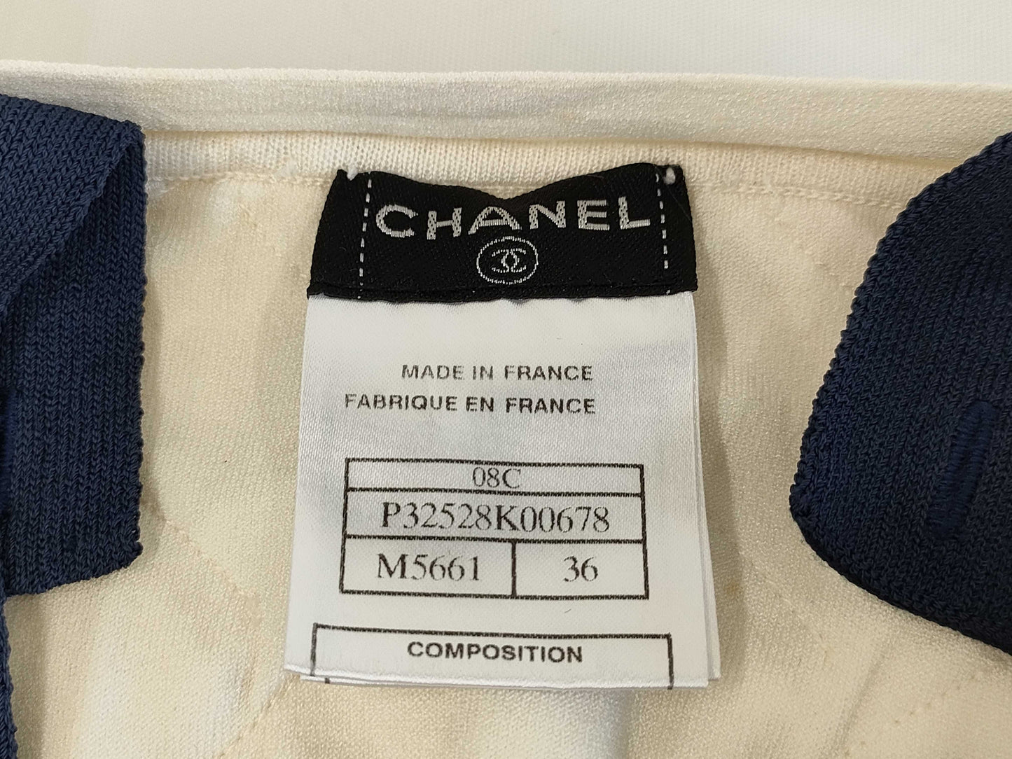 (10462_0139) CHANEL CHANEL Ivory Navy Dress 36 Dress