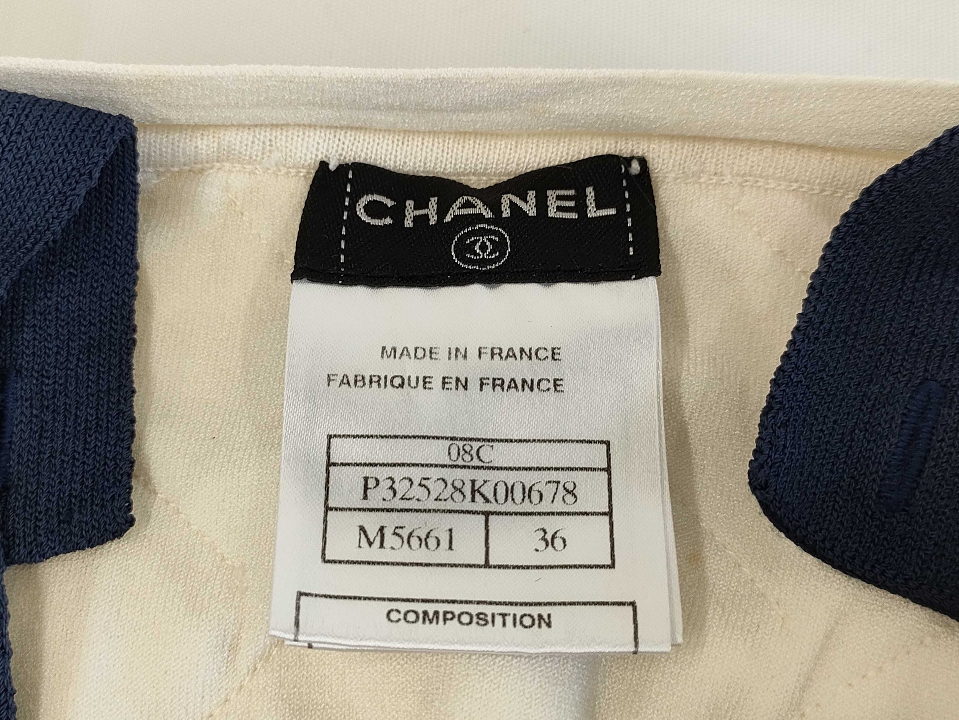 (10462_0139) CHANEL CHANEL Ivory Navy Dress 36 Dress