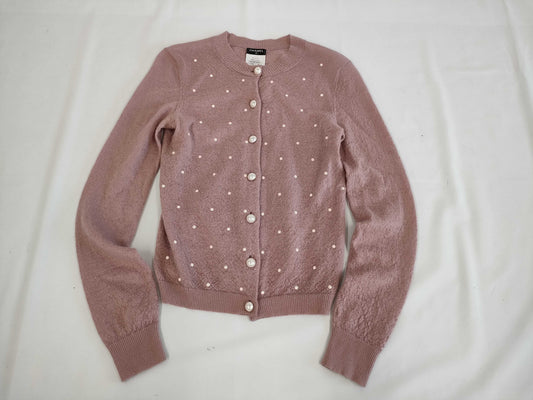 (10462_0117) CHANEL CHANEL Pink Pearl Button Mohair Cashmere Cardigan Size 36 Cardigan