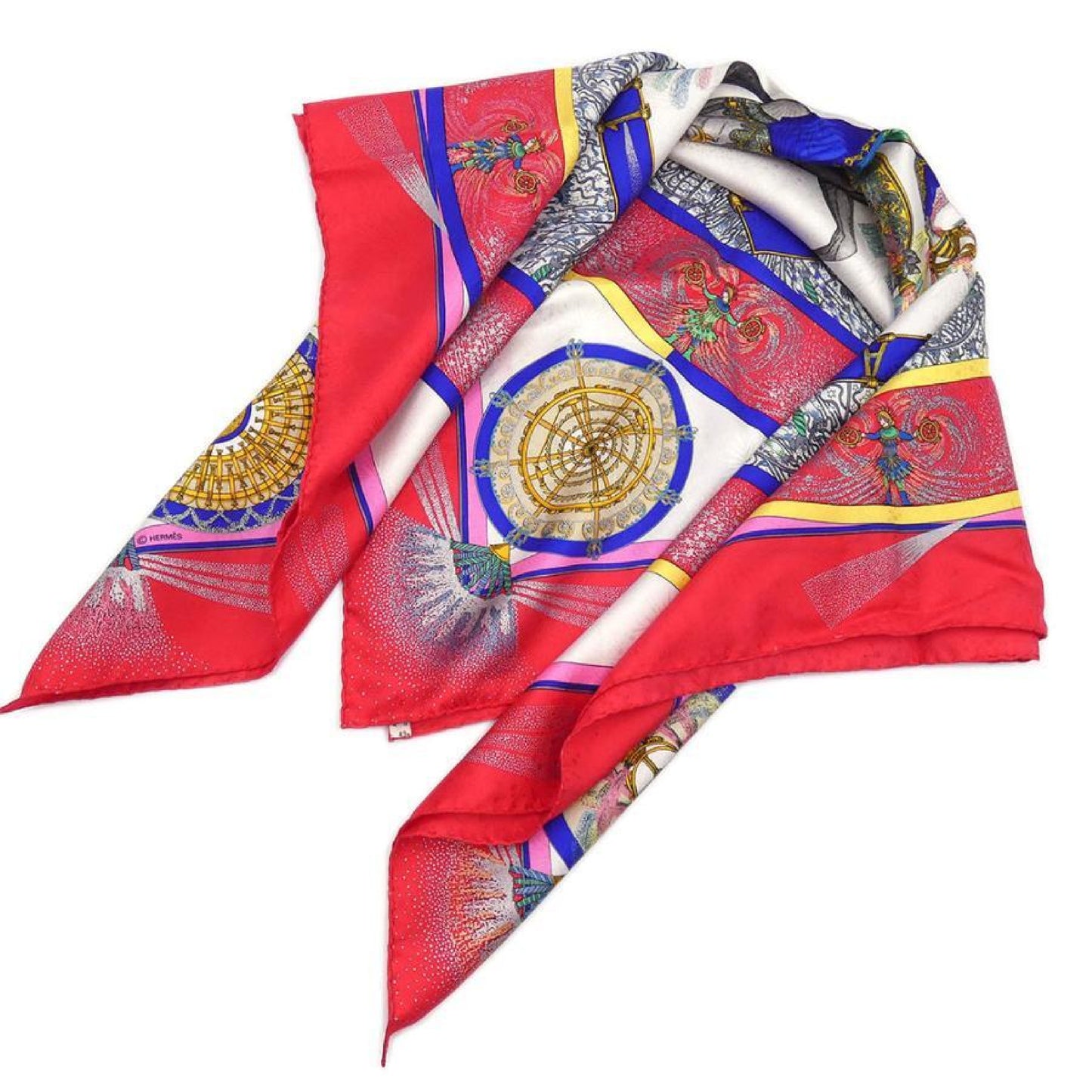 (10462_0061) HERMES Scarf HERMES Carre 90 Silk FEUX DARTIFICE Flame of Finesse Red Women's Scarf