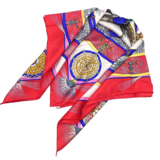 (10462_0061) HERMES Scarf HERMES Carre 90 Silk FEUX DARTIFICE Flame of Finesse Red Women's Scarf